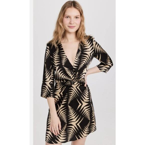 ba&sh Robe Naude Abstract Print Dress Black & Cream Size 2 - Picture 1 of 11